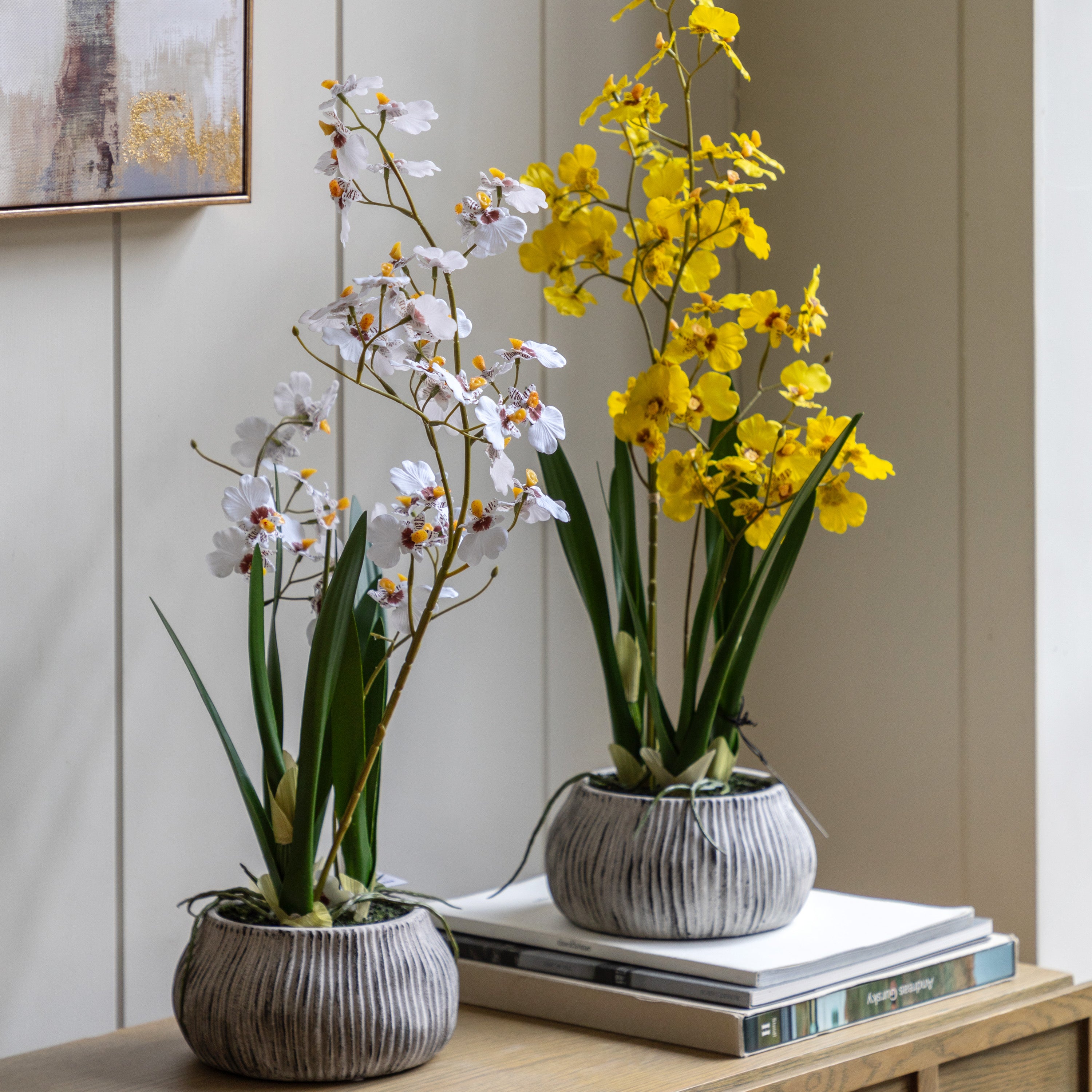 Artificial White Orchid in Low Ceramic Pot | Large